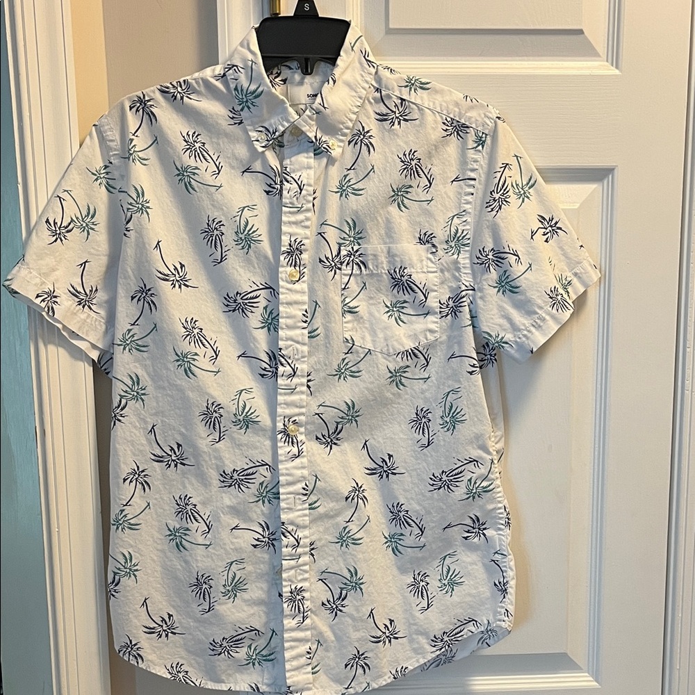 Sonoma Men's Casual Shirt with Blue and Green Palm Print